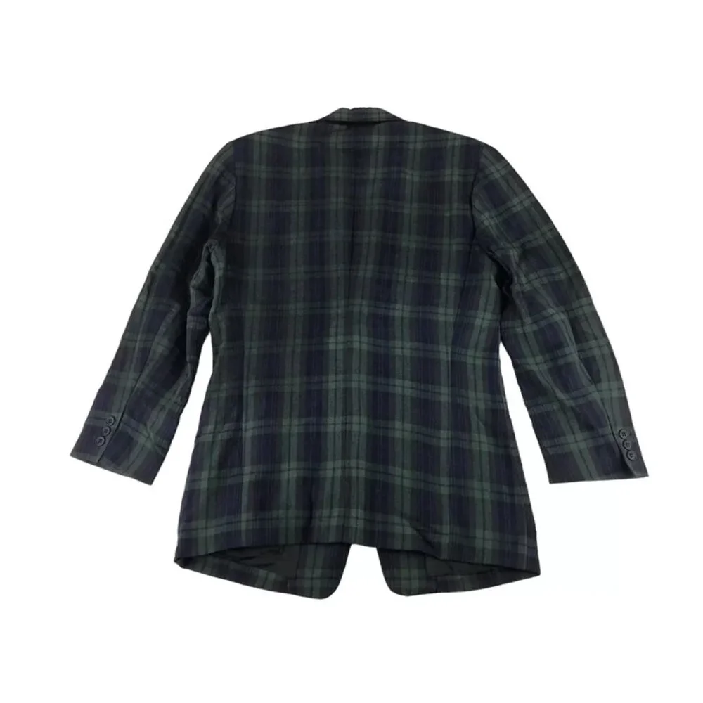 Dkny‎ Jeans Mens Blue Green Plaid Long Sleeve Notch Collar Blazer Jacket Size 4
